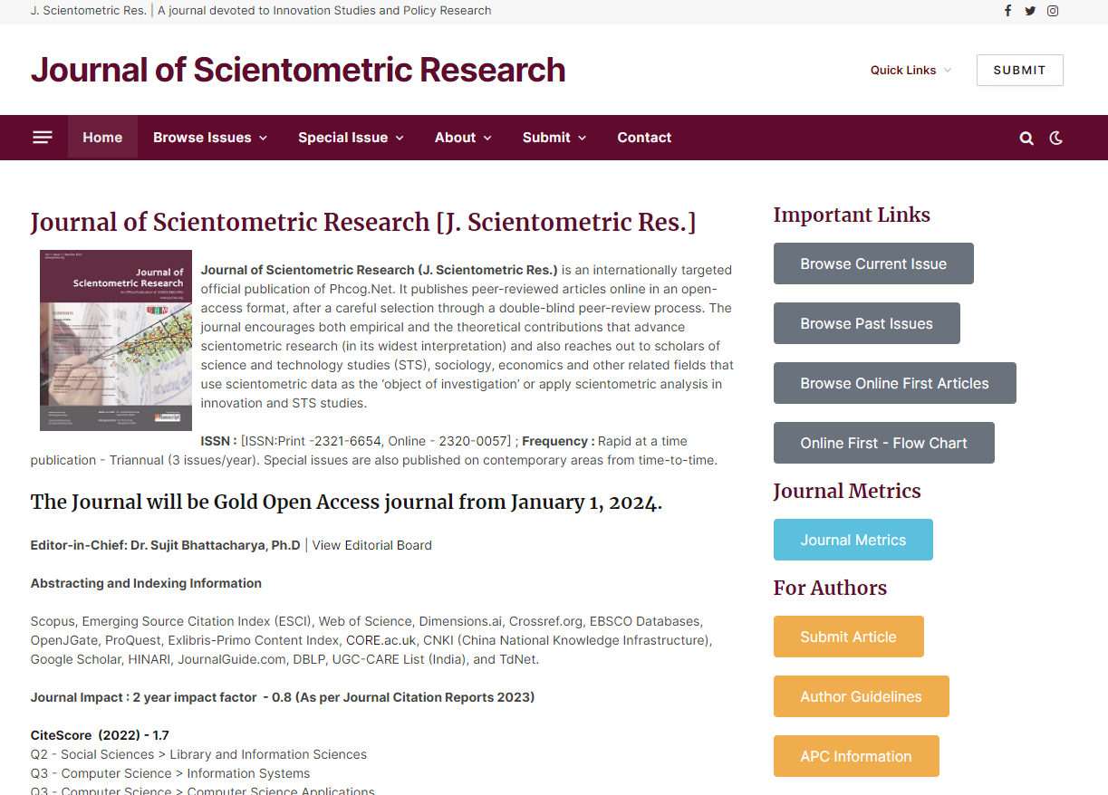 Journal of Scientometric Research