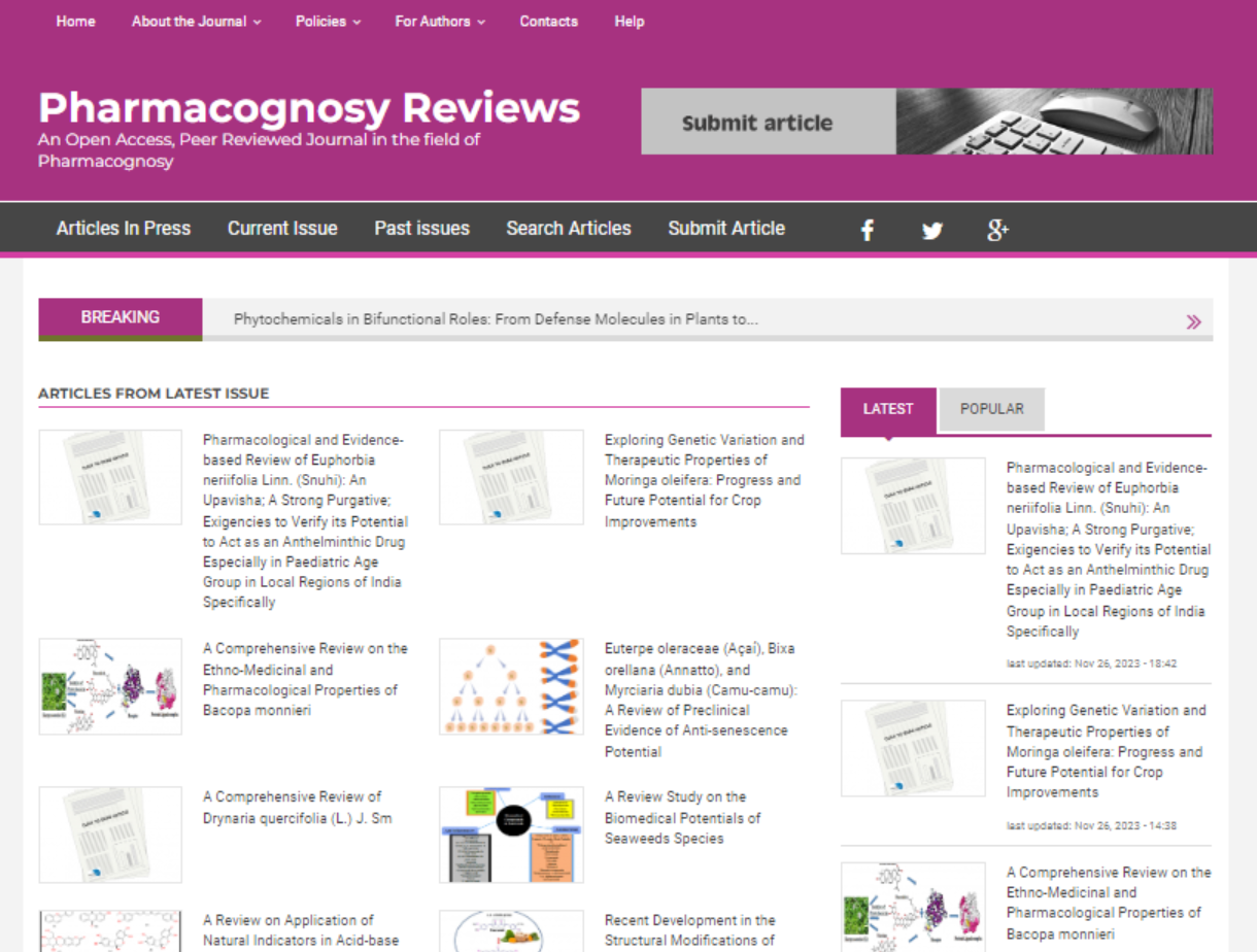Pharmacognosy Reviews
